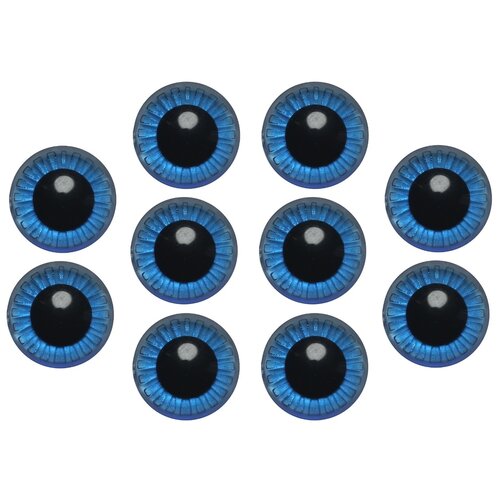 Глаза живые синие с лучиками, диаметр 25 мм, в комплекте с фиксатором (10 шт), КиКТойс