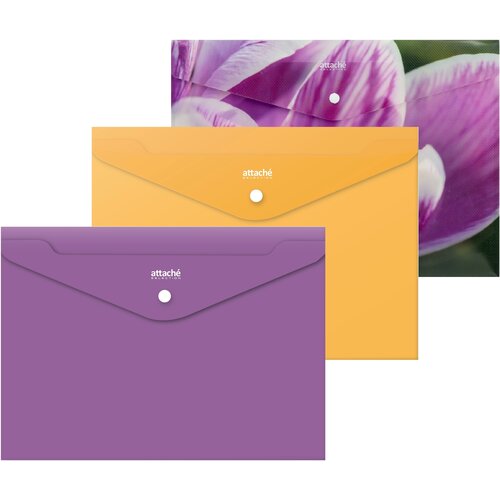 Attache Папка-конверт на кнопке Selection Crocus A4, 330x240 мм, пластик 180 мкм, 6 штук, фиолетовый папка конверт на кнопке attache selection crocus