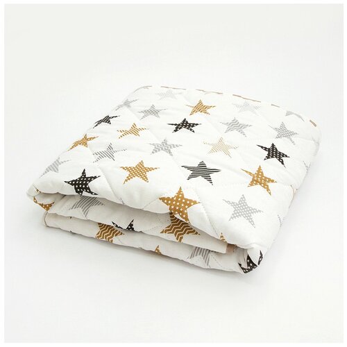 фото Коврик детский стёганный amarobaby soft mat 115х115 см, звёзды пэчворк (коричневый)