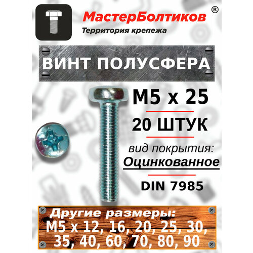 Винт полусфера М5х25 оцинкованный DIN7985 (20 штук)