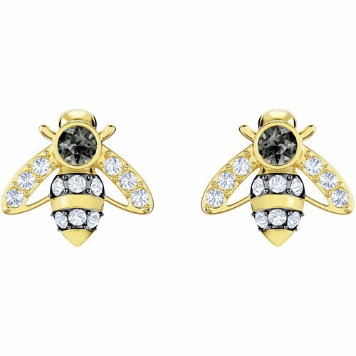Серьги пусеты SWAROVSKI кристаллы Swarovski размер 10 мм золотистыйчерныйбелый 4724₽