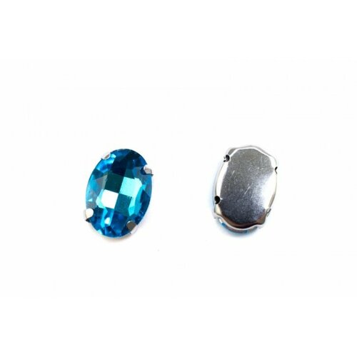 Кристалл Овал 14х10мм пришивной в оправе, цвет голубой, стекло, 43-051, 2шт