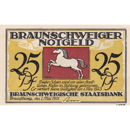 Германия (Веймарская Республика) Брауншвейг 25 пфеннигов 01.05.1921 г. (Вид 2) (3)