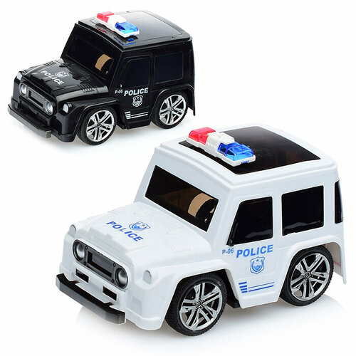 Машина 12027-6 Полиция с круглыми фарами, черная/белая, в ассортименте, в пакете машина полиция черная белая в ассортименте под колпаком
