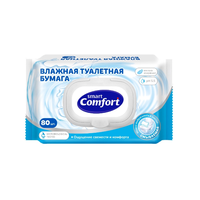 Влажная туалетная бумага смываемая Comfort Smart 80 листов, с пластиковым клапаном