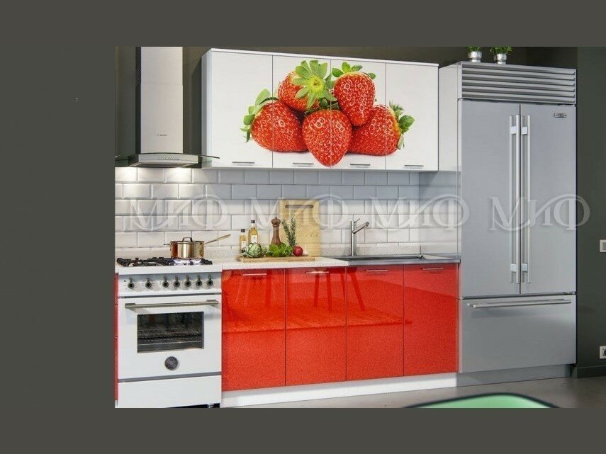 Кухня МДФ 1600 с фотопечатью Клубника