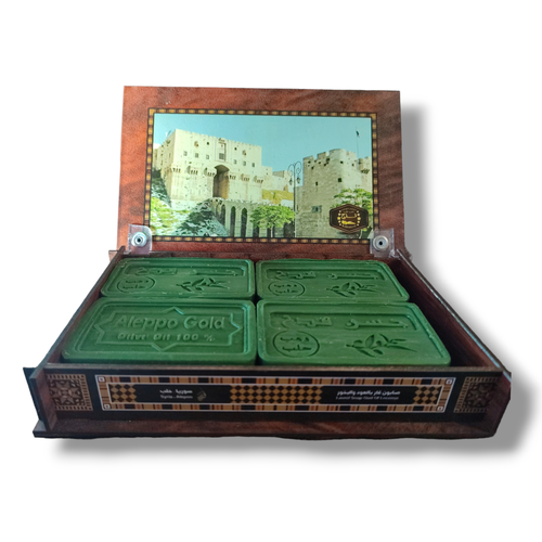 KADAH Шкатулка / Мыло натуральное Алеппское ручной работы оливковое лавровое 4*150г. Сирия