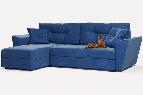 Изображение товара Угловой диван Амстердам еврокнижка, синий велюр Кабрио, левый угол