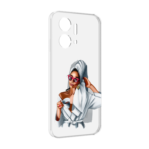 Чехол MyPads Девушка в белом халате женский для Honor X7a задняя-панель-накладка-бампер