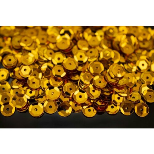 Пайетки круглые 6мм чашечка, цвет золото, 1022-001, 20г