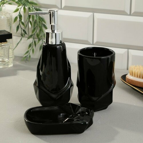 SEE YOU HOME Набор аксессуаров для ванной комнаты Black 3 предмета дозатор стакан мыльница 1797₽