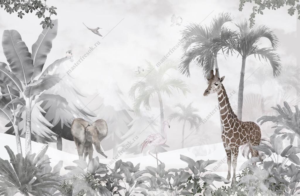 Фотообои Жираф в джунглях 275x420 (ВхШ), бесшовные, флизелиновые, MasterFresok арт 12-1385