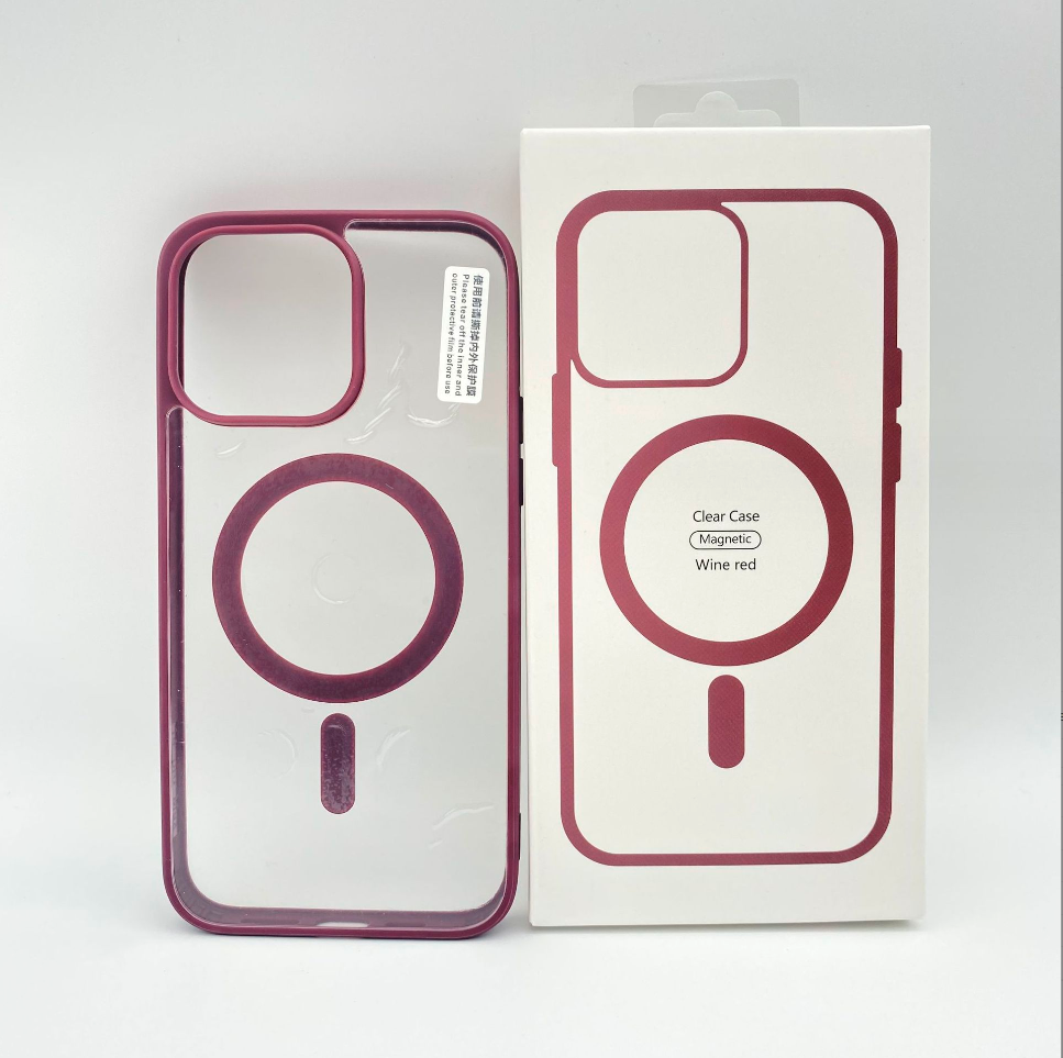Силиконовый прозрачный чехол с MagSafe для Iphone 15 pro max / Айфон 15 про макс (Wine red/Красное-Вино)