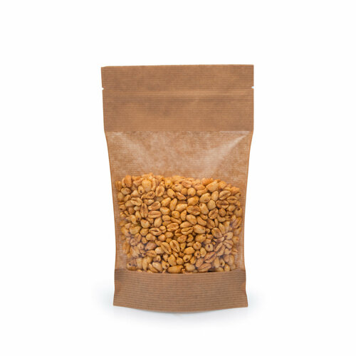 Крафт пакет дой пак с замком зип лок 150*240 мм с окном 140 мм бурый в полоску, 50 шт