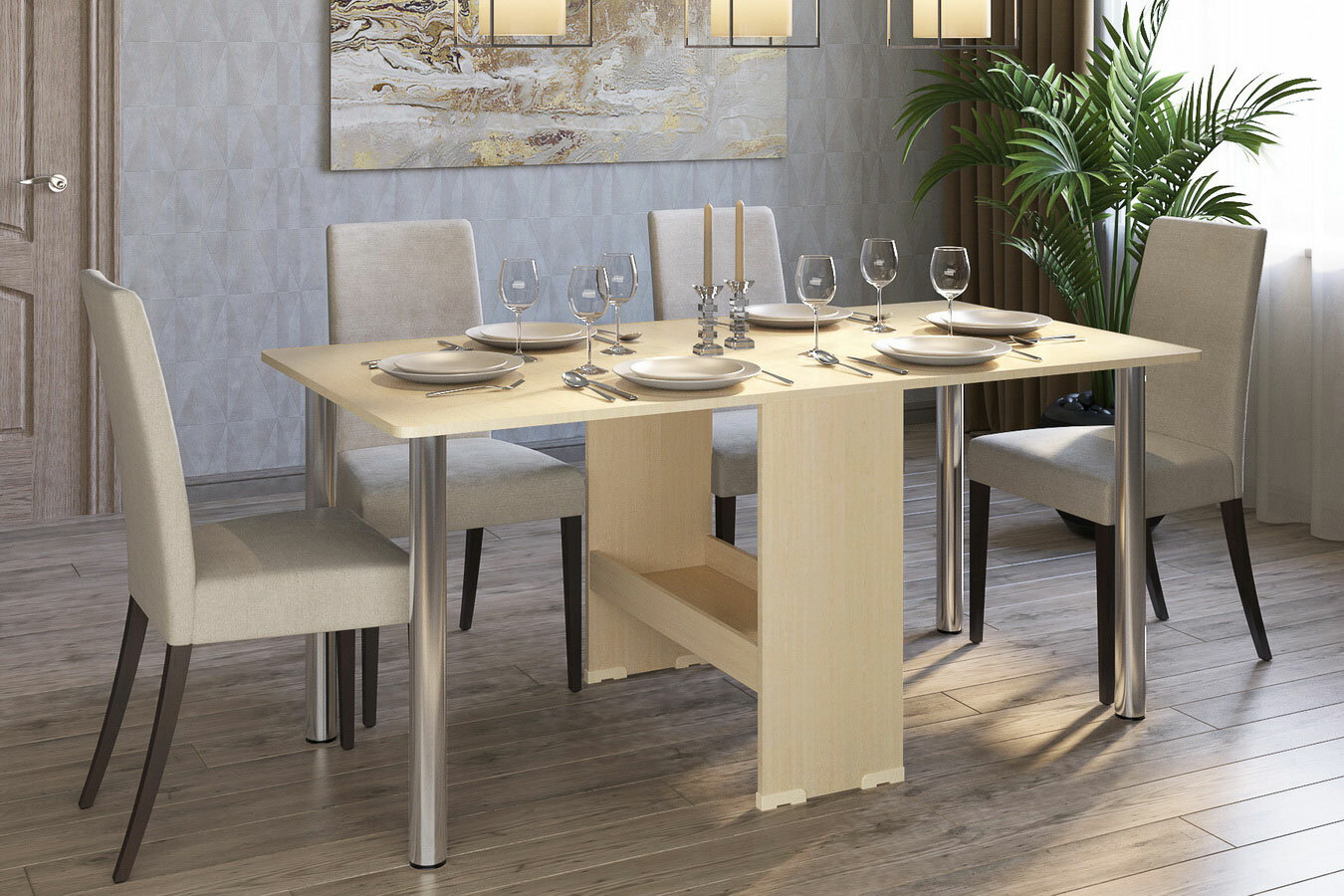 фото Стол-книжка 167 см с металлическими ножками и скругленной столешницей (цвет: ясень шимо светлый)