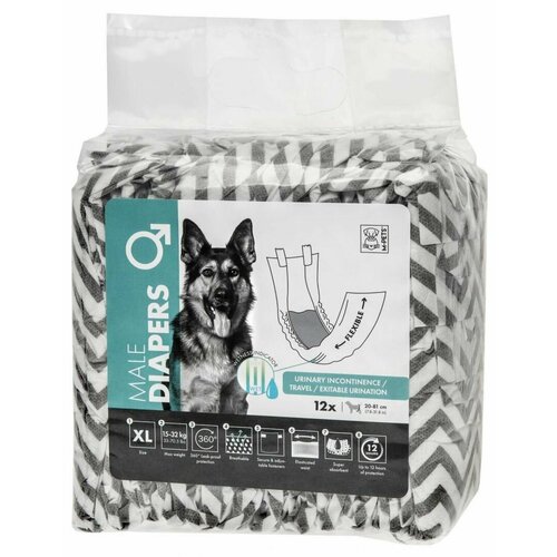 Подгузники для собак (кобелей), Male Dog - XL, черно-белые 12 шт