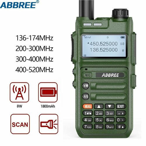 Портативная радиостанция ABBREE AR-F5 8W Зеленая с функцией захвата частоты рабочий диапазон 136-520 FM-радио 410000₽