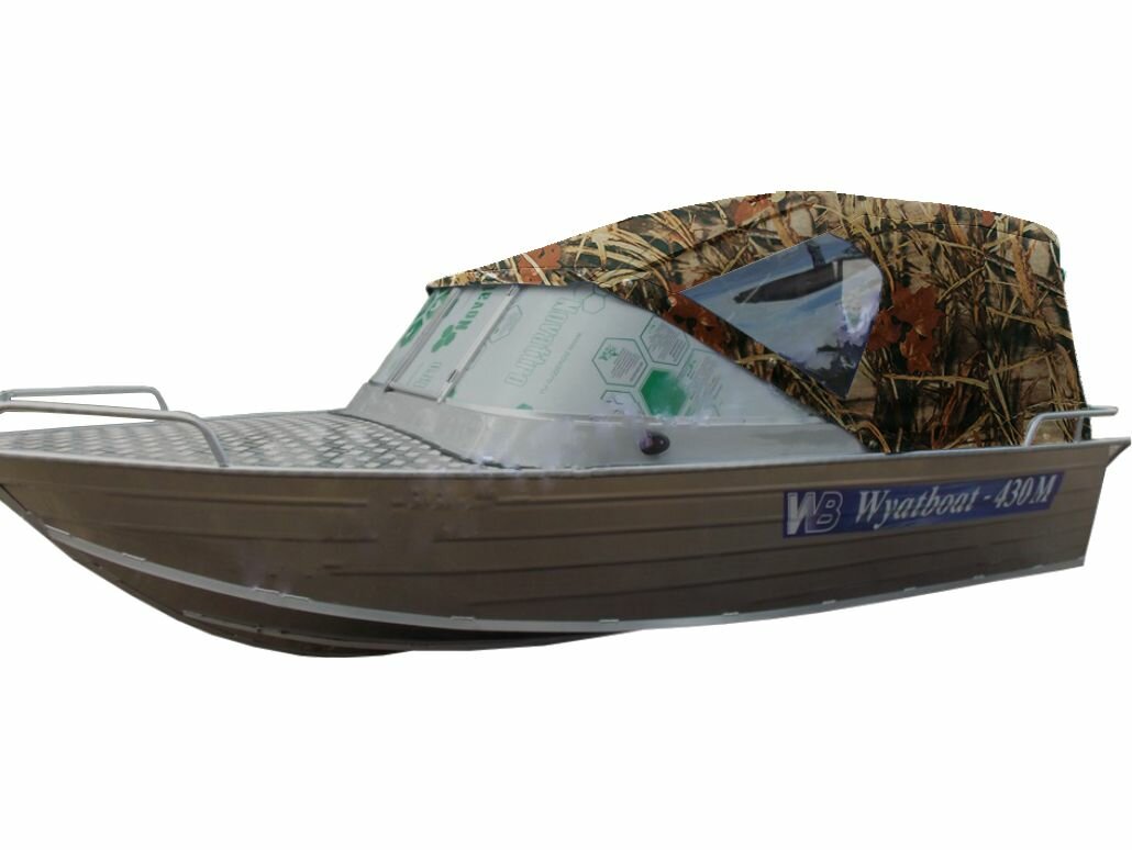 Вятбот-430М. Wyatboat -430M. Тент ходовой с дугами с креплениями на штатное стекло
