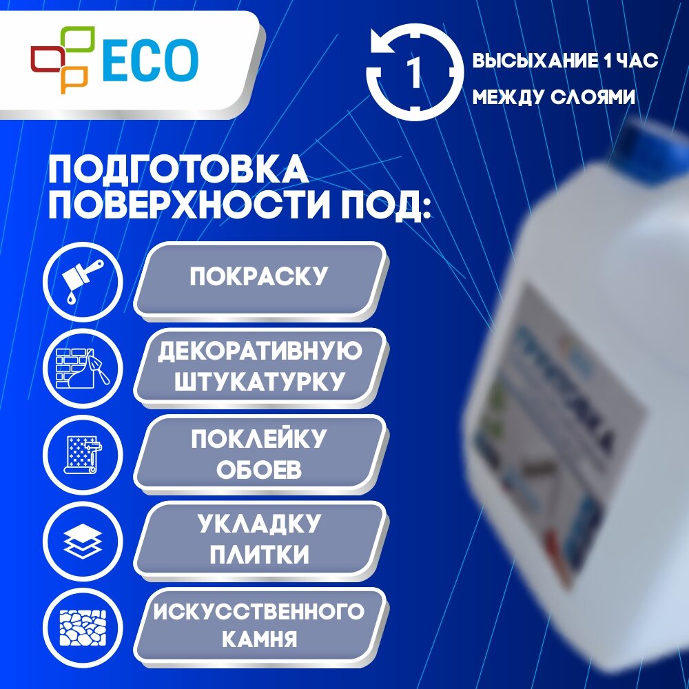 Грунтовка глубокого проникновения ECO с антисептиком для стен и потолков, 3 л