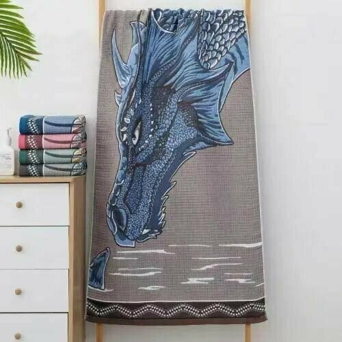 Полотенце хлопковое банное символ года Мифический Дракон Коричневое 70*140 см