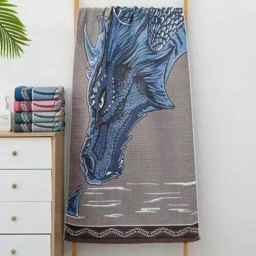 Полотенце хлопковое банное, для ванны, для бассейна в подарок на Новый год символ года Сказочный змей 70*140 см