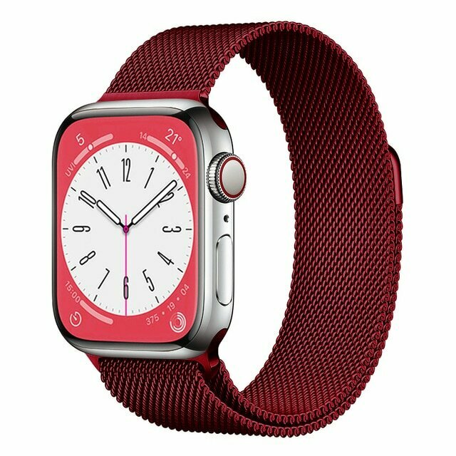 Ремешок миланcкий из нержавеющей стали Milanese Loop для Apple Watch 42/44/45/49 мм, 255мм, на магните, бордовый (8)