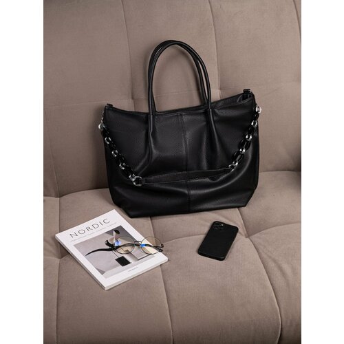 Сумка шоппер , фактура зернистая, черный