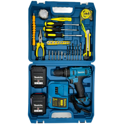 Дрель-шуруповерт ударная MAKlTA с 2 аккумуляторами 26В6Ah и комплектом инструментов в кейсебиты сверла в комплекте 606700₽