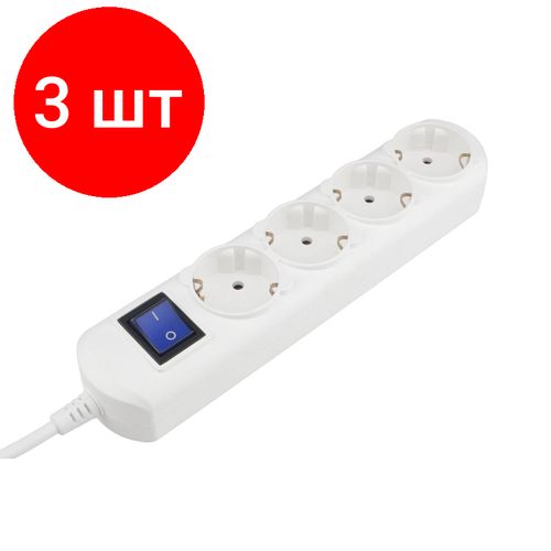 Комплект 3 штук, Удлинитель Power Cube 1.5 м, 4р с/з, с выкл.10А бел. (PC-4B-1.5M)