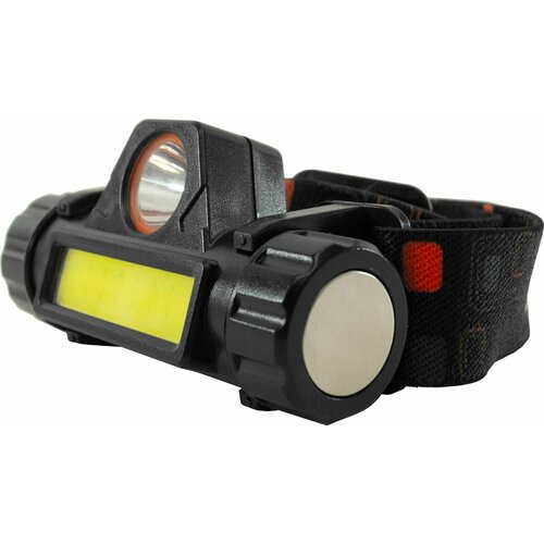 фото Фонарь налобный светодиодный аккумуляторный с магнитным креплением, 1led+1cob, аккум 18650, пластик jilion