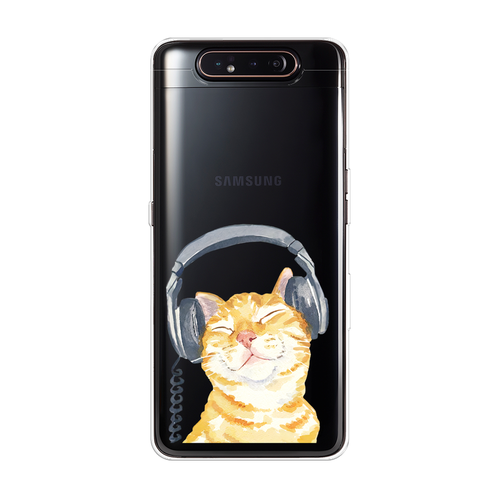 Силиконовый чехол на Samsung Galaxy A80 / Самсунг Галакси A80 Кот меломан, прозрачный
