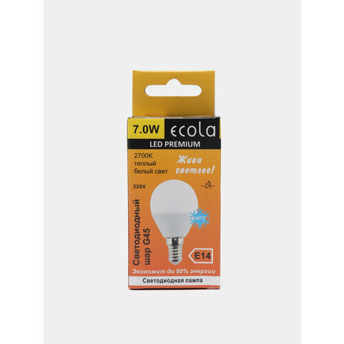 Лампа светодиодная Ecola (0% коэф. пульсации) 7W 220V E14 Шар 2700К (теплый)