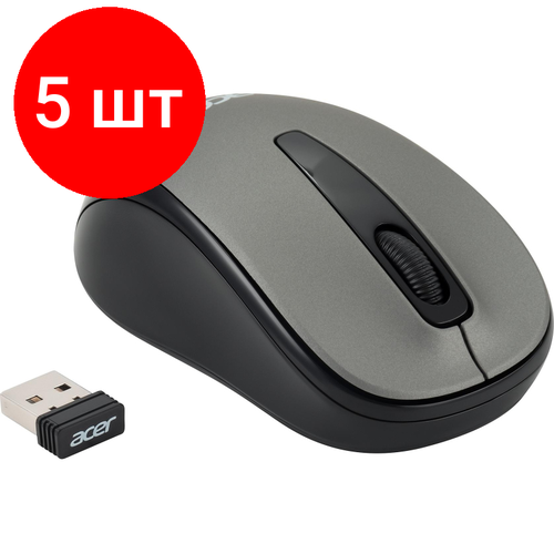Комплект 5 штук Мышь компьютерная Acer OMR134 серый оптичес 1000dpi2but беспровод USB 482500₽