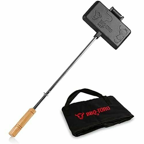 Утюг для сэндвичей BBQ-Toro с сумкой для транспортировки Вафельница для барбекю из чугуна Прямоугольный с длинной ручкой Предварительно выдержанный Вафельница-гриль уличная вафельница для открытого огня сэндвичница 1480300₽