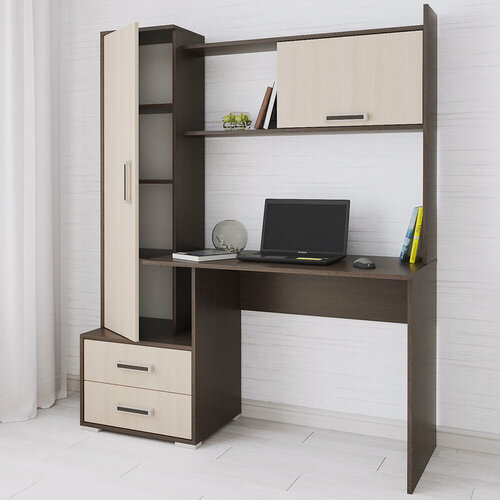 Изображение товара Стол компьютерный с пеналом и надстройкой тэкс Квартет-9, 140х50х172 см, цвет венге/дуб молочный
