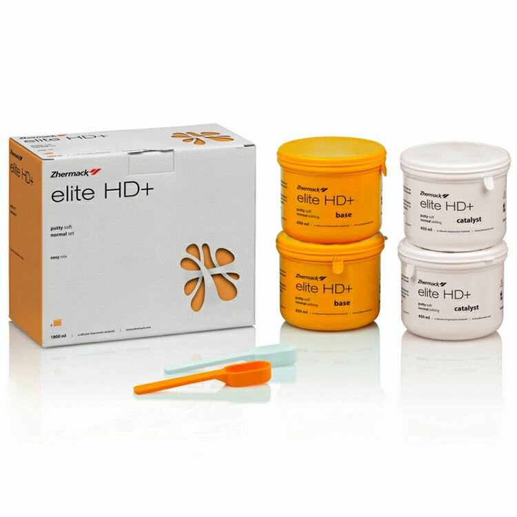Слепочная масса Асиликон Elite HD  Putty Soft Normal Setting для несьёмных протезов 4 х 450 мл база и катализатор корригирующего слоя