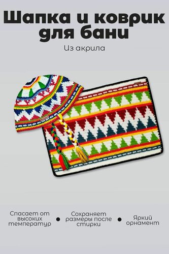 Изображение товара Набор в баню из шапки и коврика Woodson из акриловой шерсти разноцветный