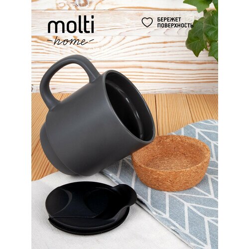 фото Кружка для чая и кофе molti corky walk чашка подарочная с подставкой и крышкой 320 мл, серая