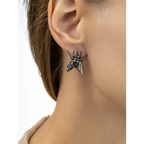 Серьги Братья Глазуновы, серебро, 925 проба, золочение, размер 35 мм, длина 3.5 см, , серебристый/черный