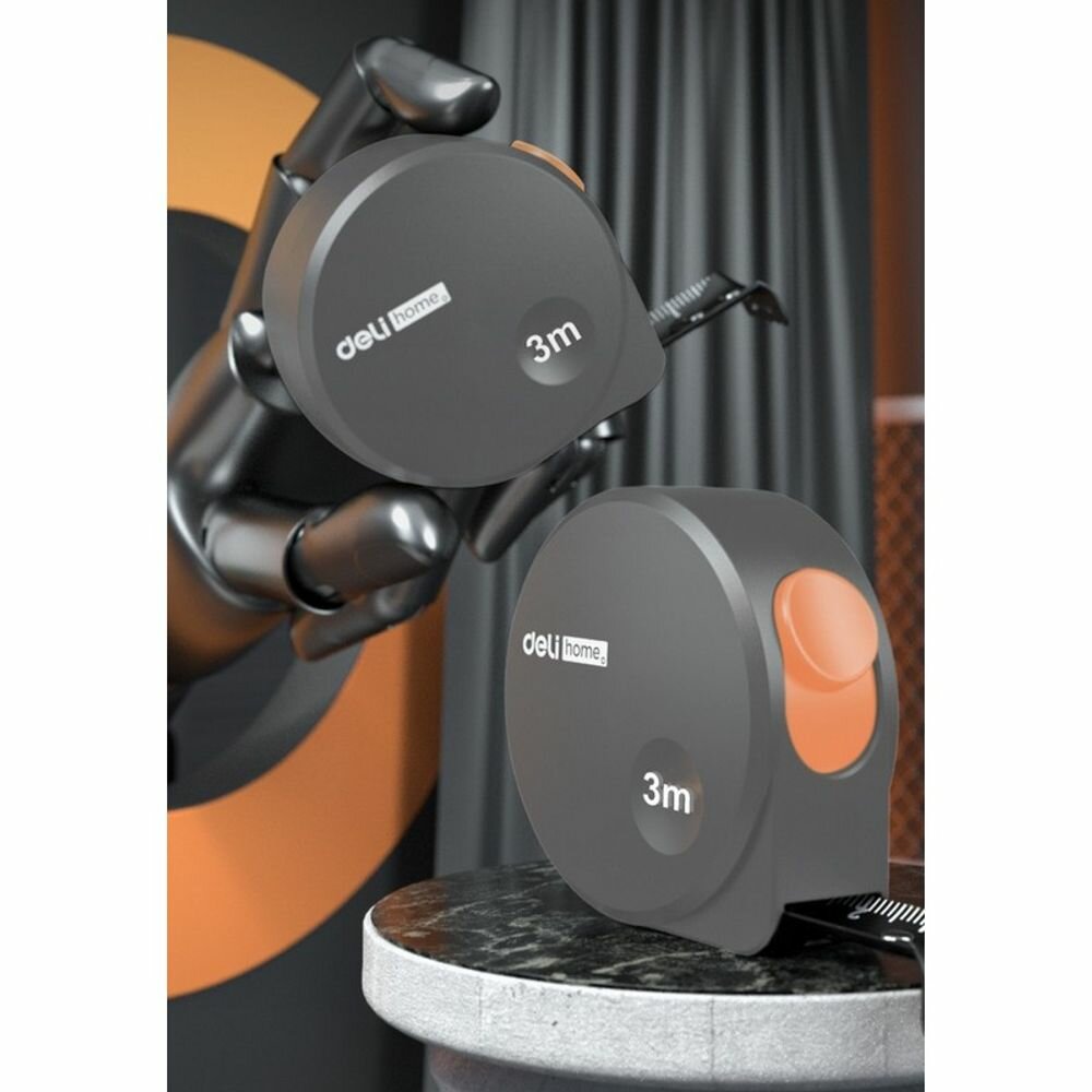 Рулетка измерительная Deli Home Series Gray HT8316C. Корпус - высококачественный софттач пластик. Противоскользящая резиновая вставка, 3 м х 16мм, серый — фото 1