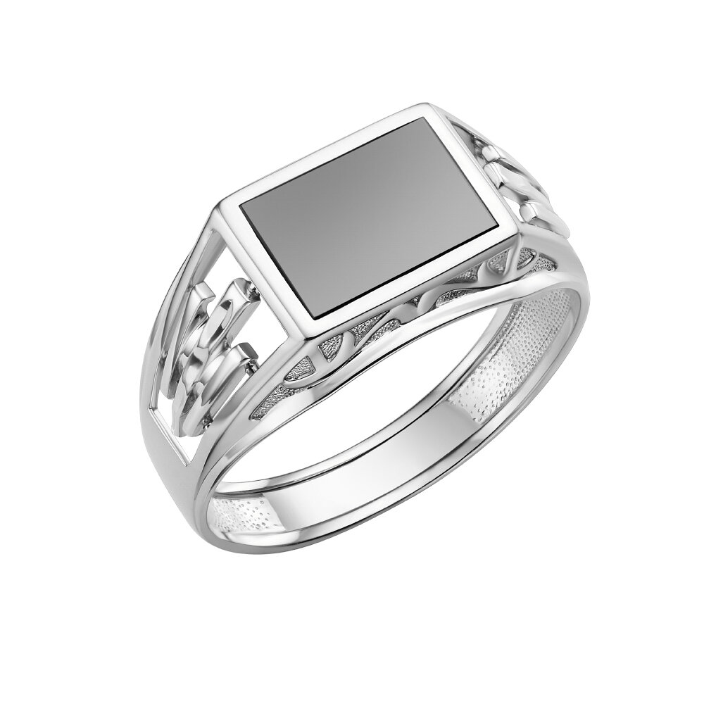 Печатка Diamant online, серебро, 925 проба, родирование, оникс, размер 19, черный