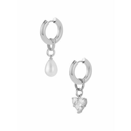 Серьги конго, с подвесками LUMINORA, жемчуг имитация, фианит, размер 20 мм, серебро