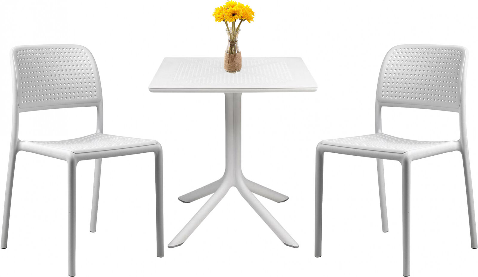 Комплект садовой обеденной мебели NARDI Clip 70 Bora Bistrot стол 70х70 см и 2 стула цвет белый Италия