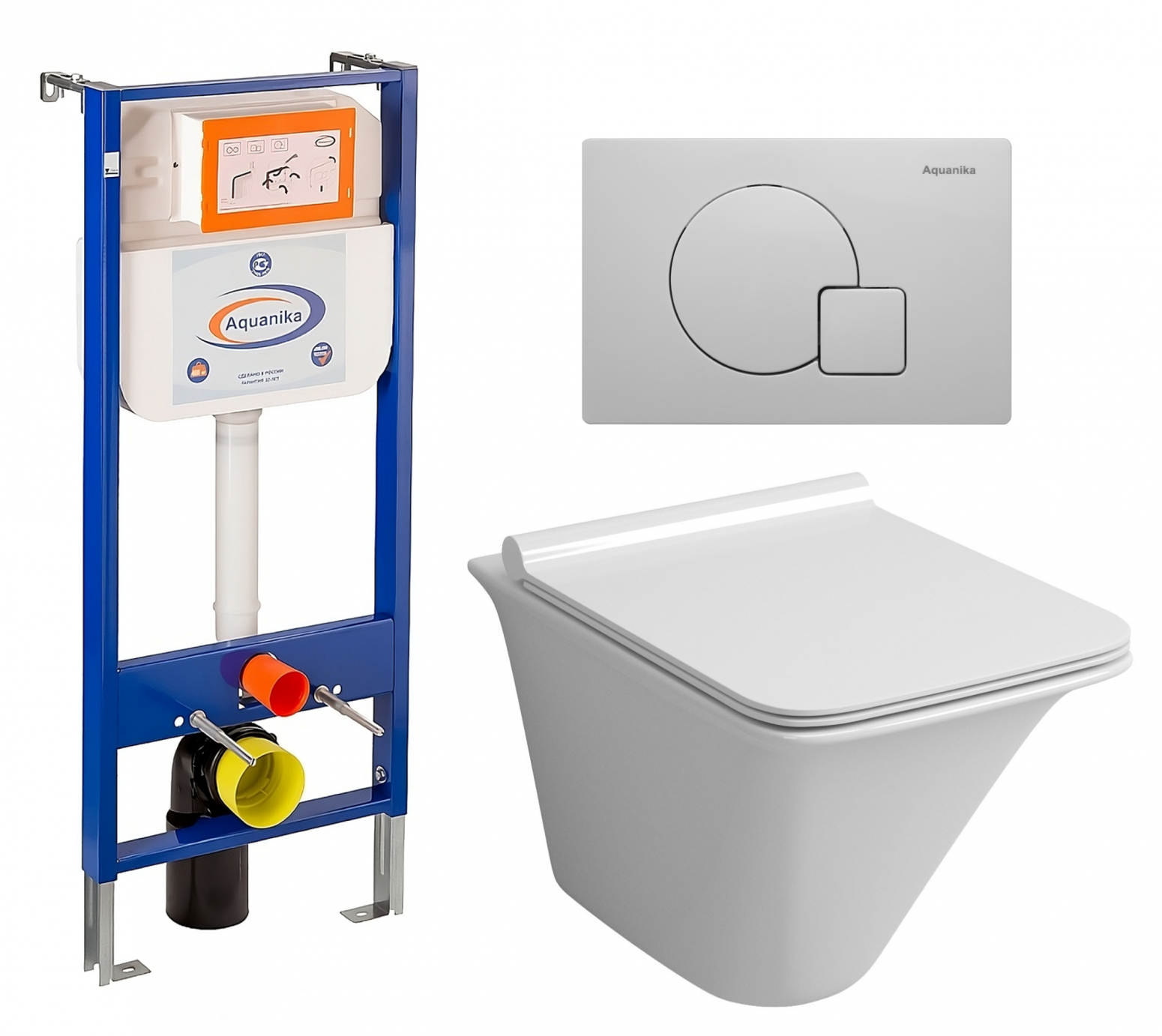 Комплект 3 в 1 инсталляция Enio Aquanika + Унитаз подвесной Grossman GR-4413S + кнопка белая