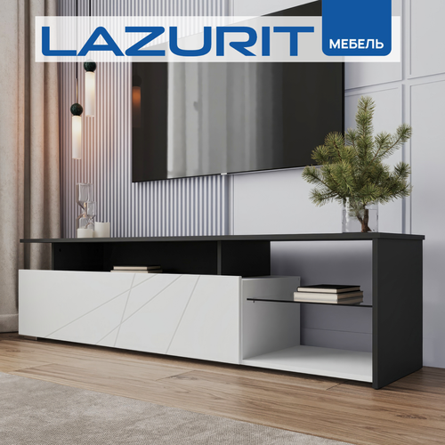 Тумба под телевизор 60 дюймов белая черная Lazurit ARCTIC в современном стиле 41,4х170.2х46 глянец