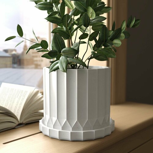 Горшок для цветов и растений с поддоном белый глянцевый San Marino L 28 л 7456₽