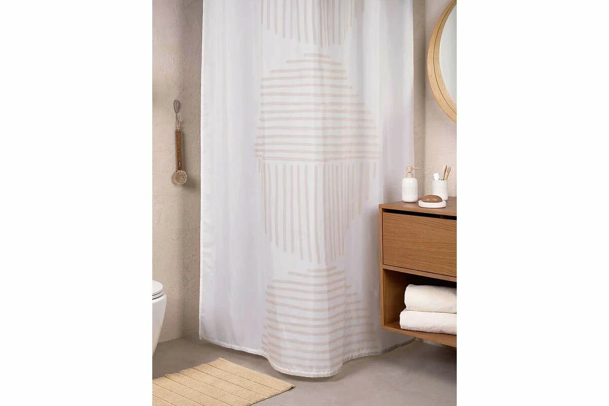 Занавеска (штора) Nebeskvit для ванной комнаты тканевая 180х200 см цвет белый бежевый