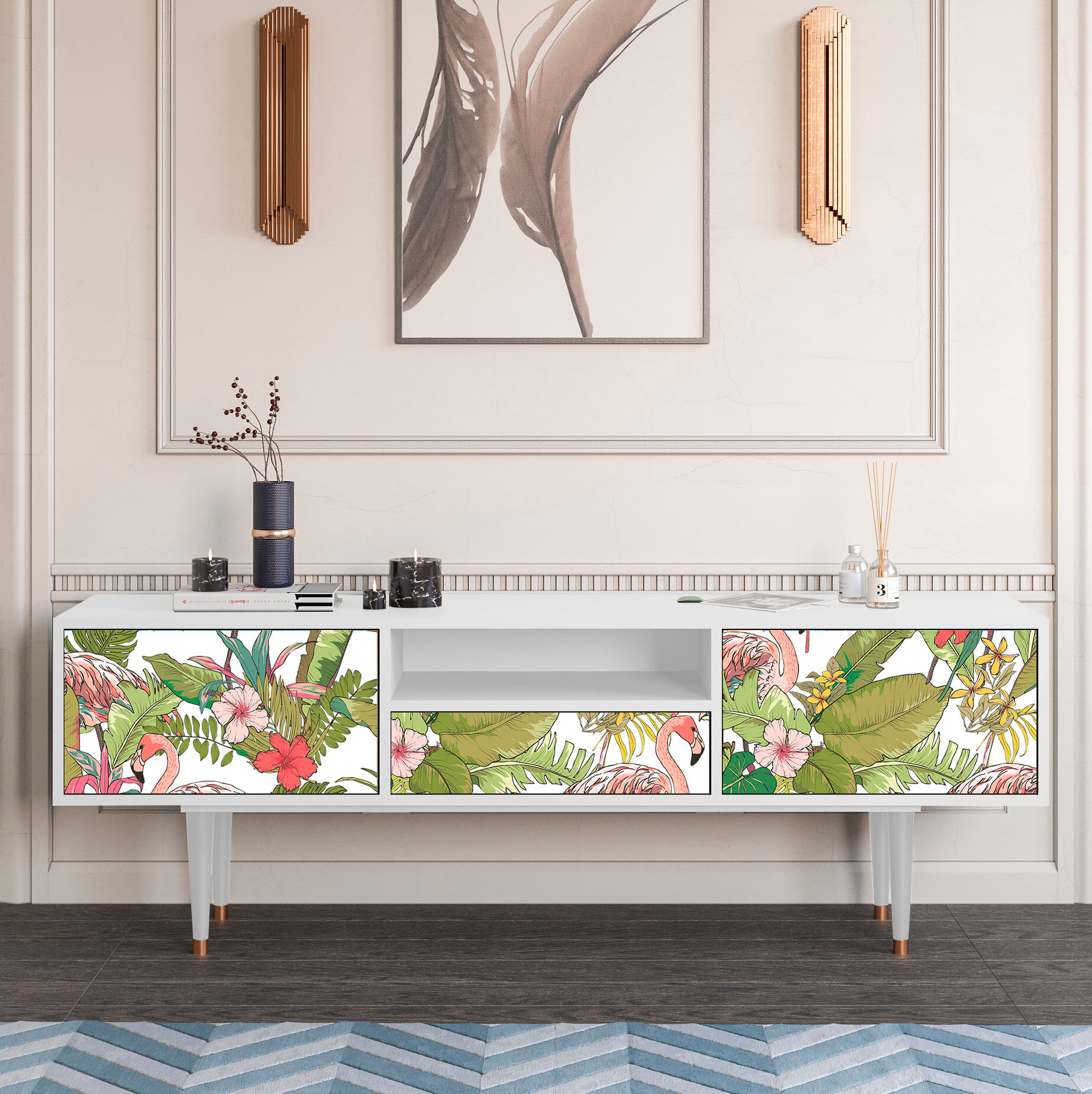 ТВ-Тумба - STORYZ - T6 Sweet Flamingo, Размер - 170 x 69 x 41 см, Цвет корпуса - , Белый