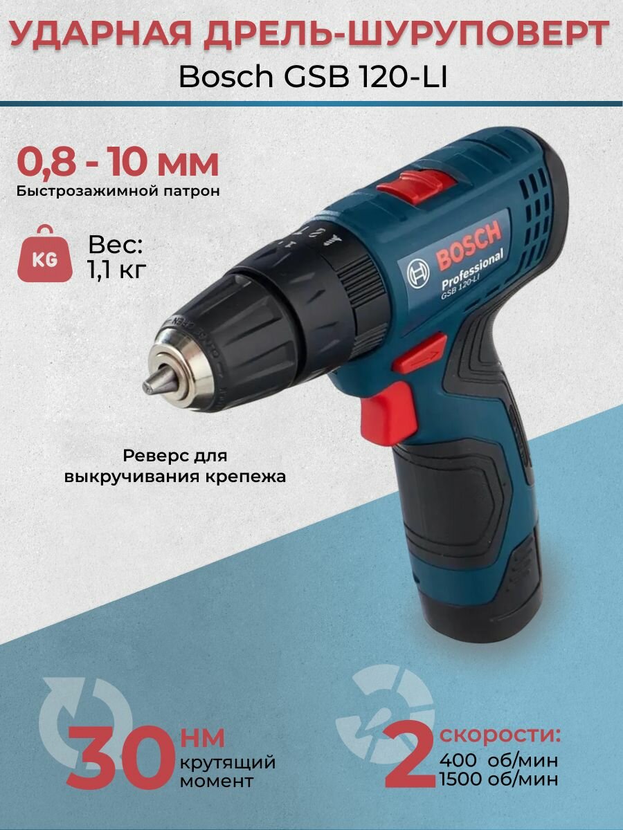 Аккумуляторная ударная дрель-шуруповерт Bosch GSB 120-LI без акб и зу