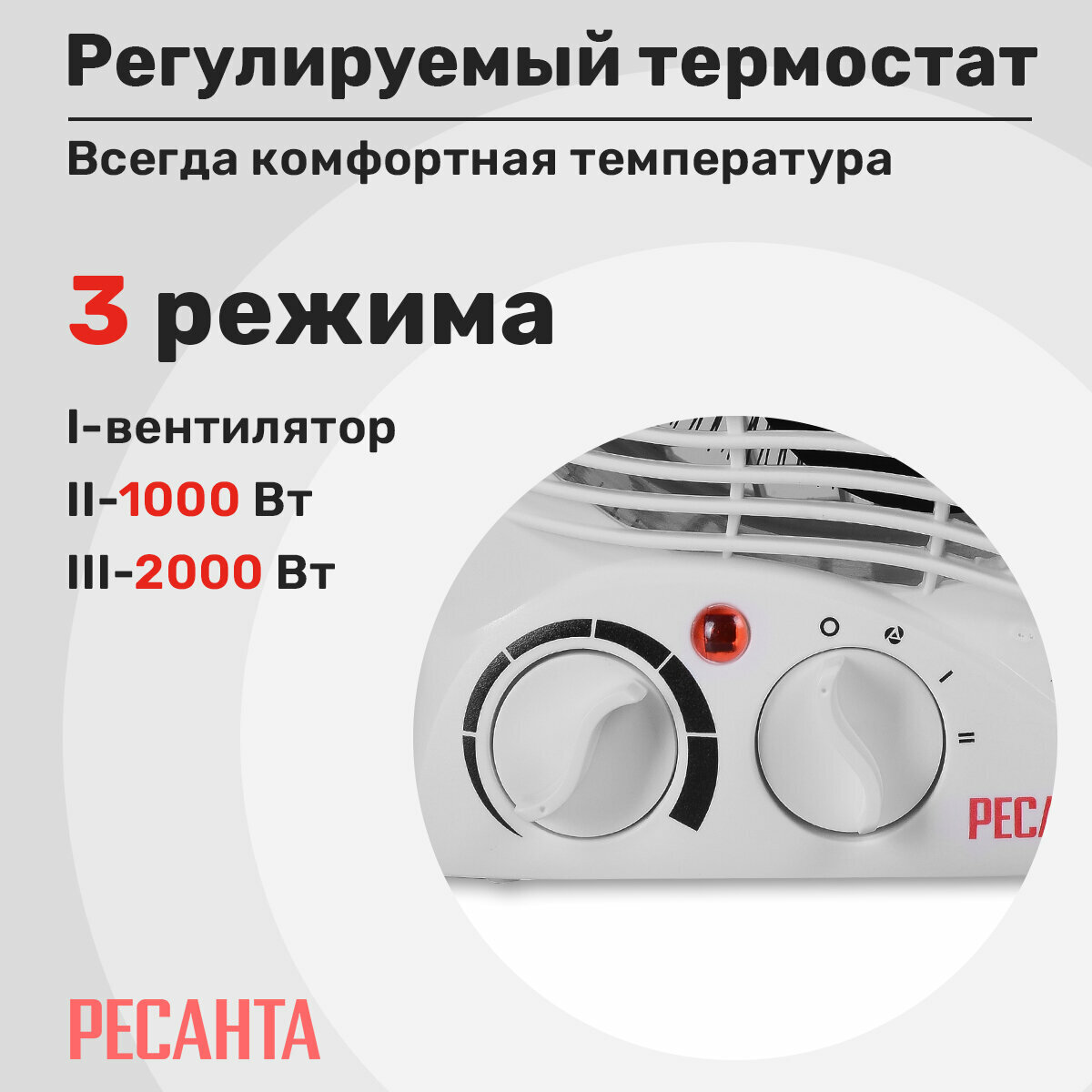 Тепловентилятор РЕСАНТА ТВС-2, 2 кВт, до 20м2, спиральный нагревательный элемент — фото 1
